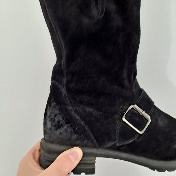 Paul Green Black Suede Distressed Moto Fall Boots Zipper Buckle - Picture 5 of 13